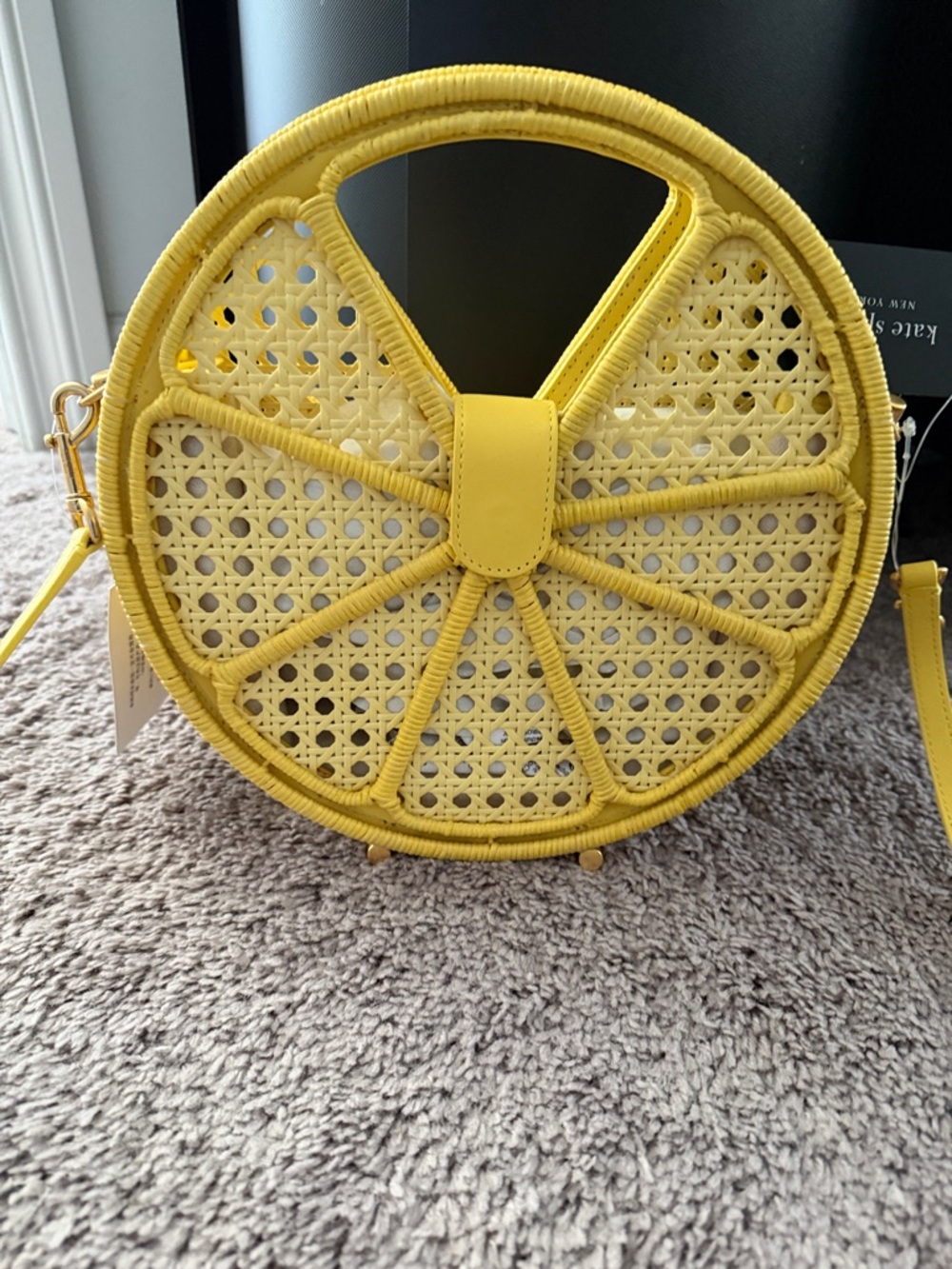 kate spade Yellow Round Woven Crossbody Bag